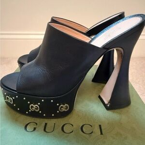 Gucci Black Platform Mules with Silver Accents